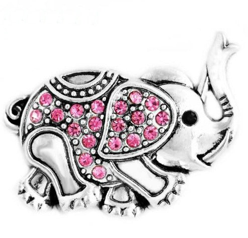 Rhinestone Metal Elephant Trunk Up 20mm Snap Charm (Assorted Colors)