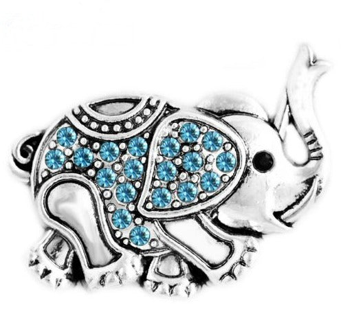 Rhinestone Metal Elephant Trunk Up 20mm Snap Charm (Assorted Colors)