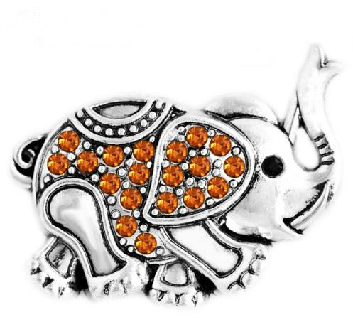 Rhinestone Metal Elephant Trunk Up 20mm Snap Charm (Assorted Colors)