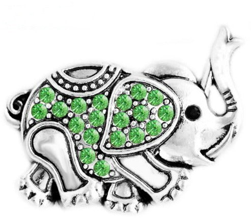 Rhinestone Metal Elephant Trunk Up 20mm Snap Charm (Assorted Colors)
