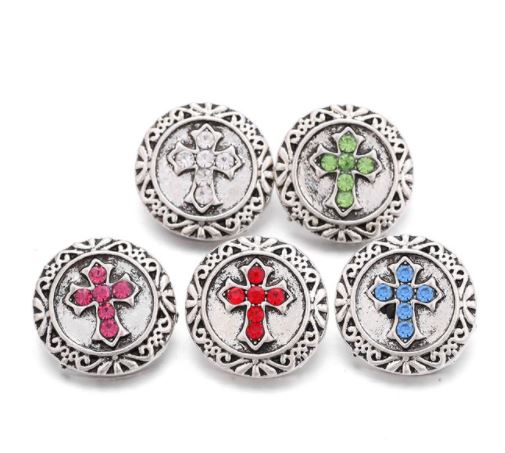 Metal Rhinestone Cross Snap Charm (Assorted Colors)