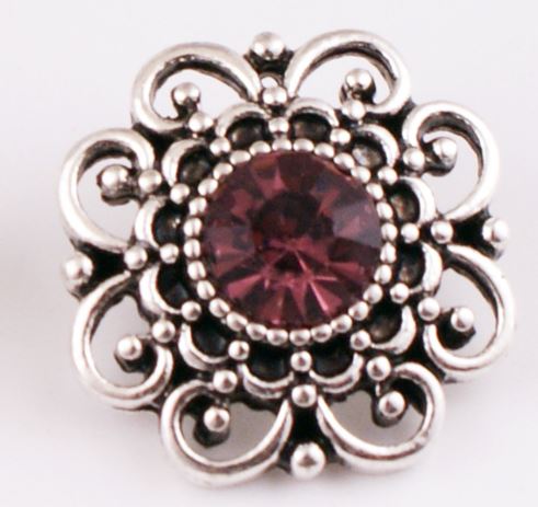 Metal Birthstone Filigree Rhinestone Snap Charm 20mm (Assorted Colors)