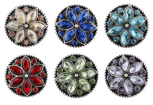 Metal Flower Rhinestone Birthstone 20mm Snap Charm for Snap Jewelry