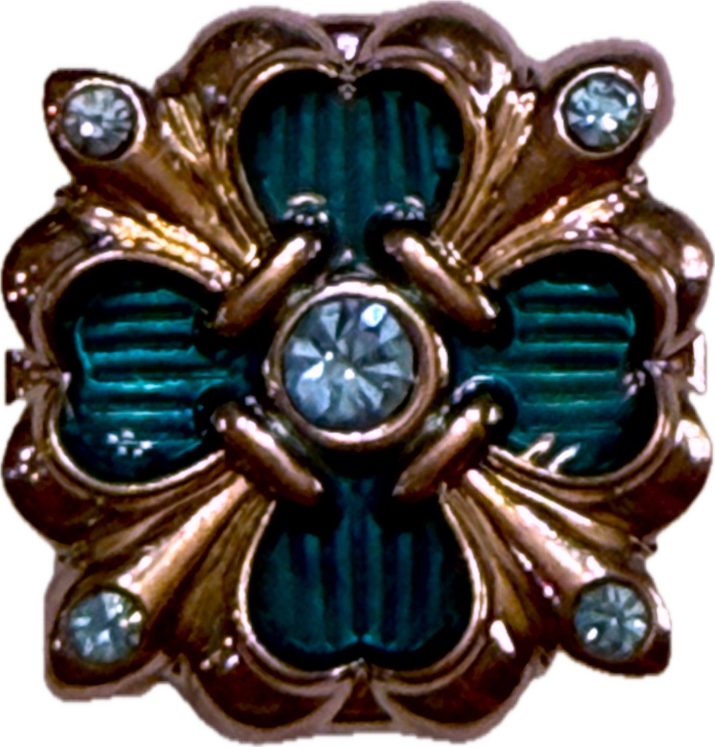 Turquoise Metal 4 Leaf Clover 20mm with Rhinestones for Snap Charm Jewelry