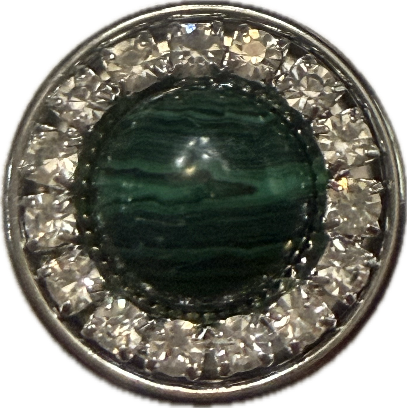 Green Marbled Stone with Clear Rhinestone 18mm for Snap Charm Jewelry