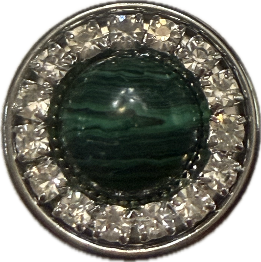 Green Marbled Stone with Clear Rhinestone 18mm for Snap Charm Jewelry