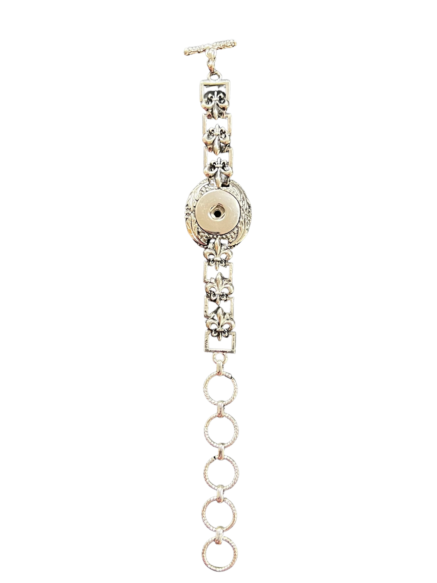 Single Snap Bracelet Fleur-De-Lis Style Adjustable 6"-9" 20mm
