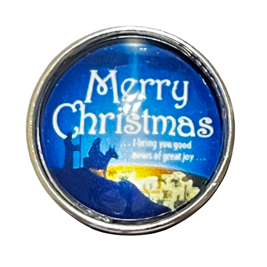 Merry Christmas Blue Christmas Scene 20mm Snap Charm