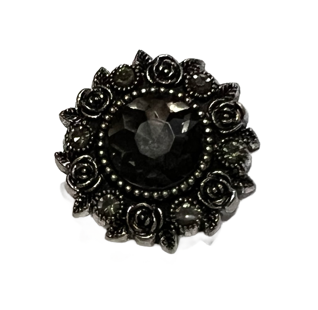 Gray Rhinestone Antique Rose 20mm Snap Charm for Snap Jewelry