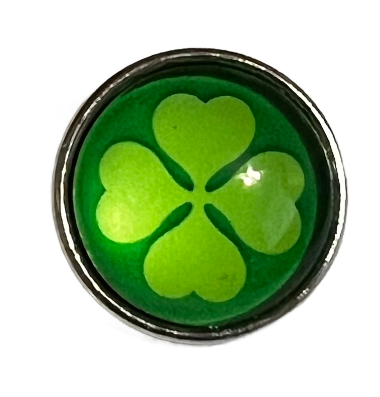 St Patrick 4-Leaf Clover Glass 20mm Snap Charm for Snap Jewelry