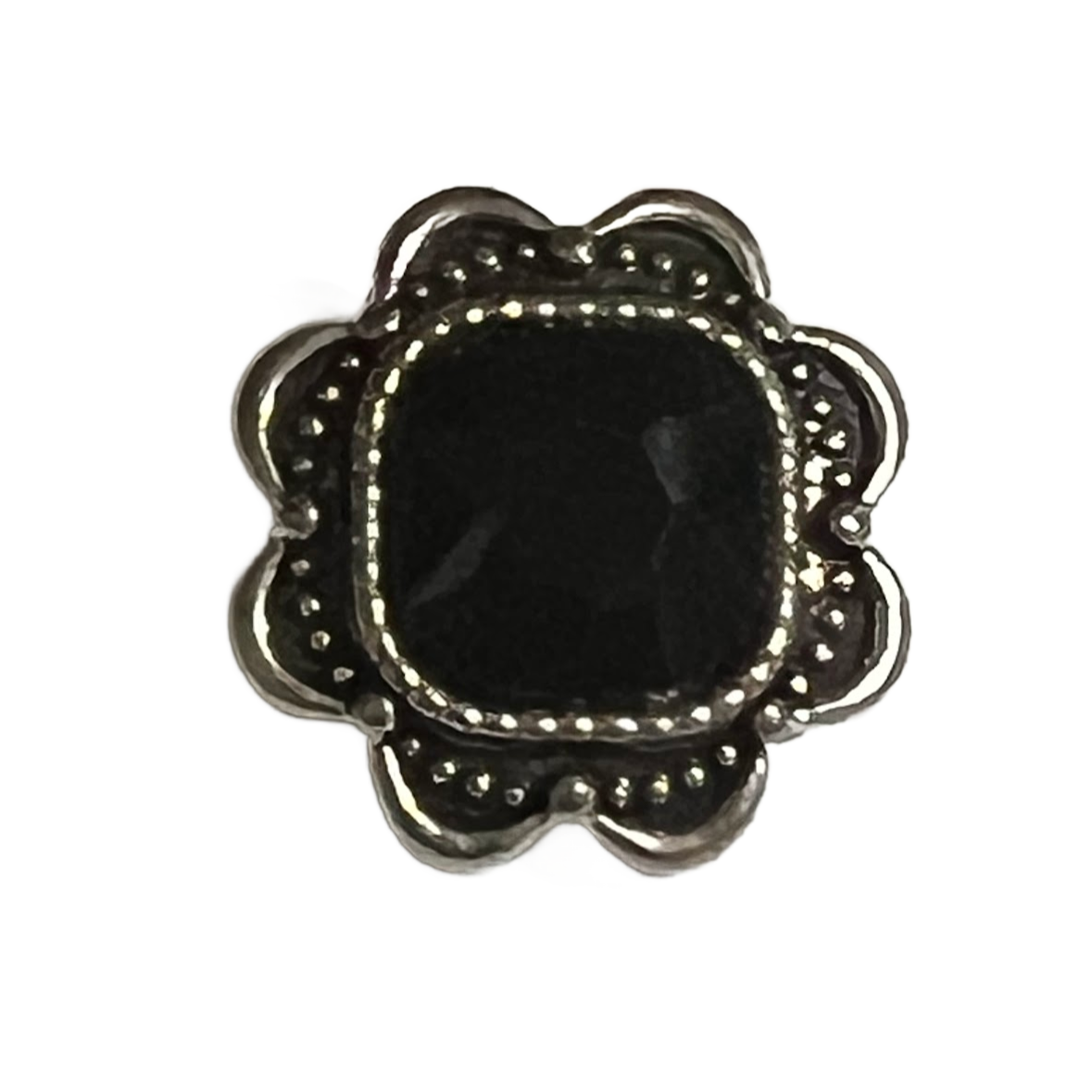 Rhinestone Black Square with Floral Edge Metal 20mm for Snap Charm Jewelry