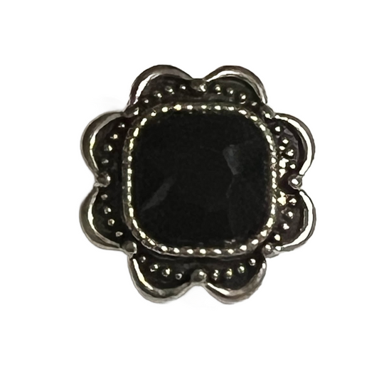 Rhinestone Black Square with Floral Edge Metal 20mm for Snap Charm Jewelry