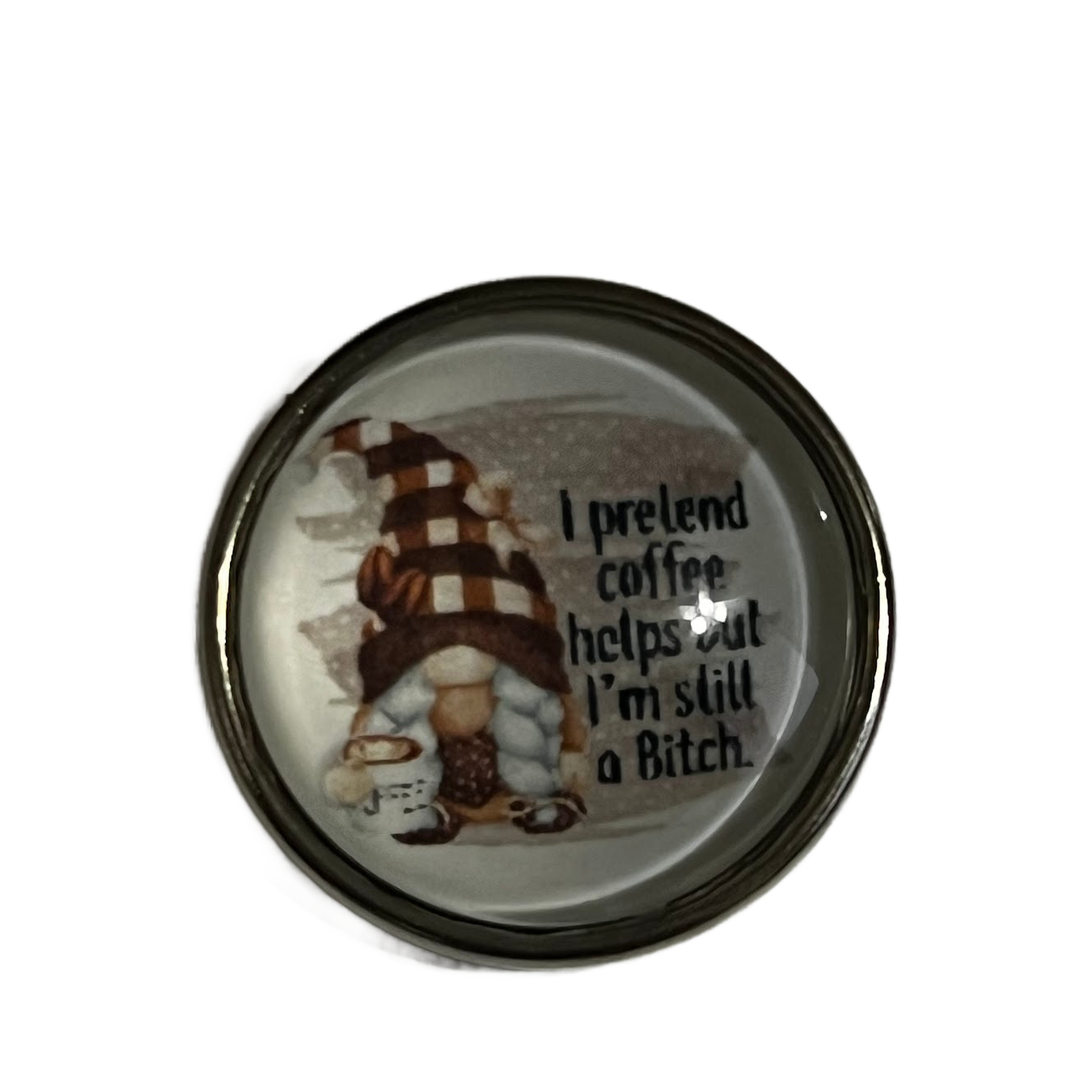 Gnome's "I Pretend Coffee Helps But I'm Still a Bit__" 20mm Snap Charm for Snap Jewelry