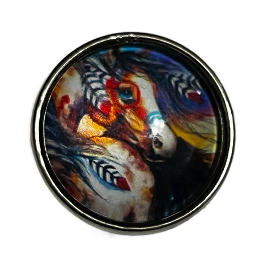 Native American Horse with Feathers Available in Both 20mm and 12mm Snap Charms
