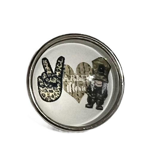 Peace Love Army Gnome 20mm Glass Snap Charm for Snap Jewelry