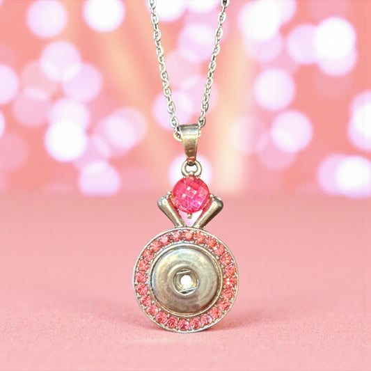 Pink Rhinestone Round 20mm Snap Charm Necklace with Chain Included