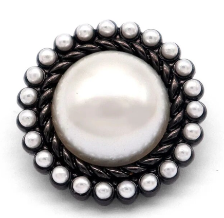 Large Pearl with Black Accents 20mm Snap Charm for Snap Charm Jewelry