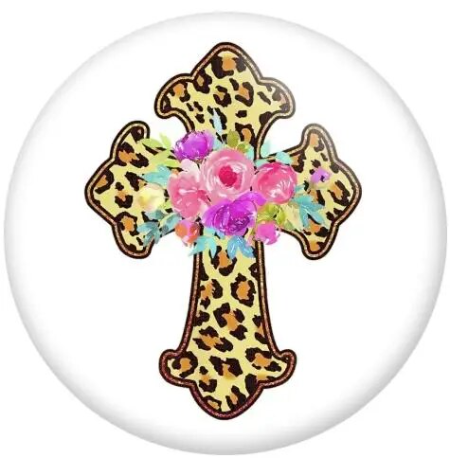 Leopard Print Roses Cross Snap Charm 20mm