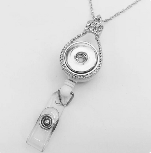 Rhinestone Rope Retractable Snap Charm Necklace 20mm
