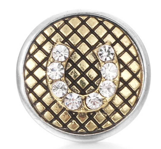 Horseshoe Rhinestone Metal Brass/Gold 20mm Snap Charm
