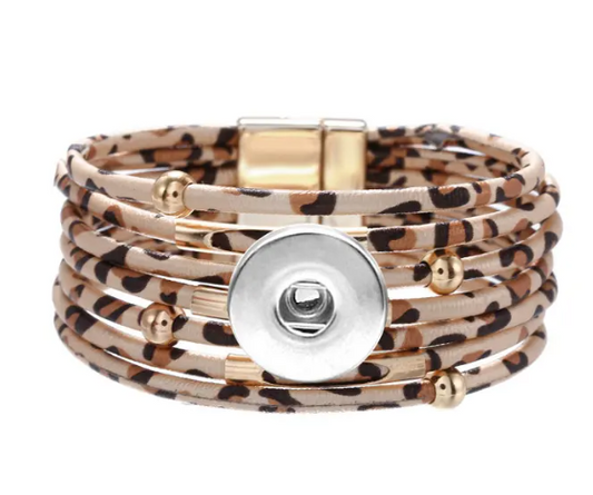 Leopard Print Wide Strappy Magnetic Single Snap 20mm for Snap Charm Jewelry