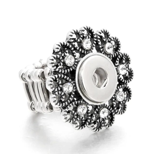 Rhinestone Elastic Stretch Heart 12mm (Mini) Snap Ring
