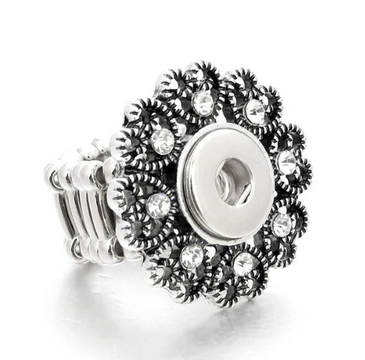 Rhinestone Elastic Stretch Heart 12mm (Mini) Snap Ring