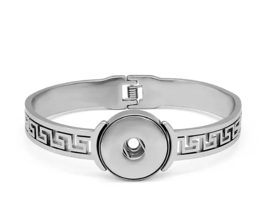 Stainless Steel Greek Key Spring Clasp Design Bangle Single Snap 20mm Bracelet