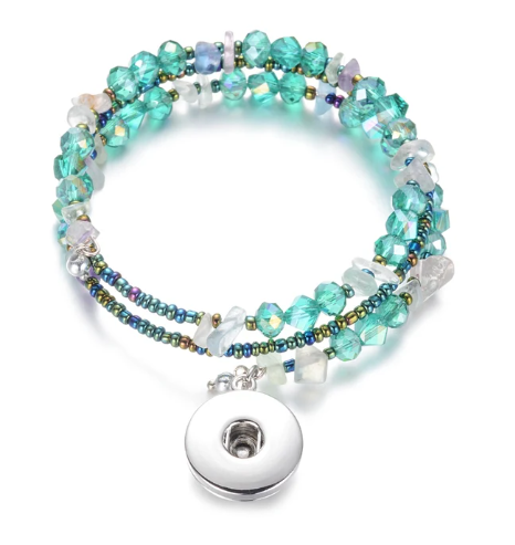 Turquoise Adjustable Bangle Stone and Beads 20mm Snap Dangle Bracelet