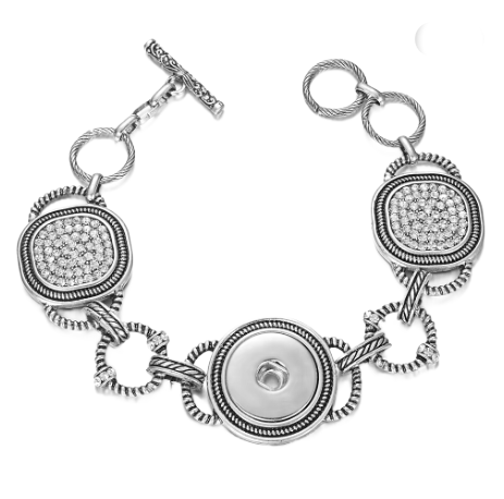 Rhinestone Single Snap Adjustable Toggle Snap Bracelet 20mm
