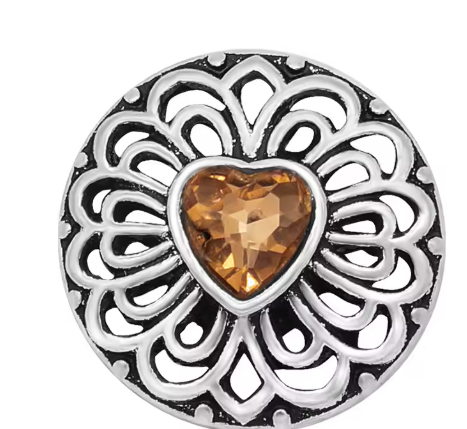 Metal Birthstone Heart Rhinestone Filigree 20mm Snap Charm for Snap Jewelry