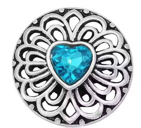 Metal Birthstone Heart Rhinestone Filigree 20mm Snap Charm for Snap Jewelry
