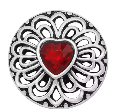 Metal Birthstone Heart Rhinestone Filigree 20mm Snap Charm for Snap Jewelry