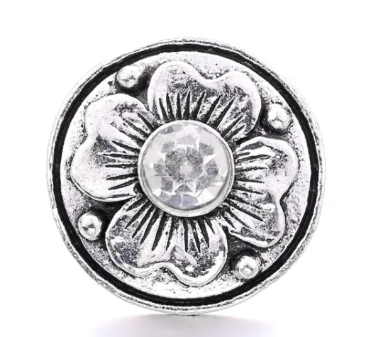 Flower Metal Rhinestone Birthstone 20mm Snap Charm Jewelry (Assorted Colors)