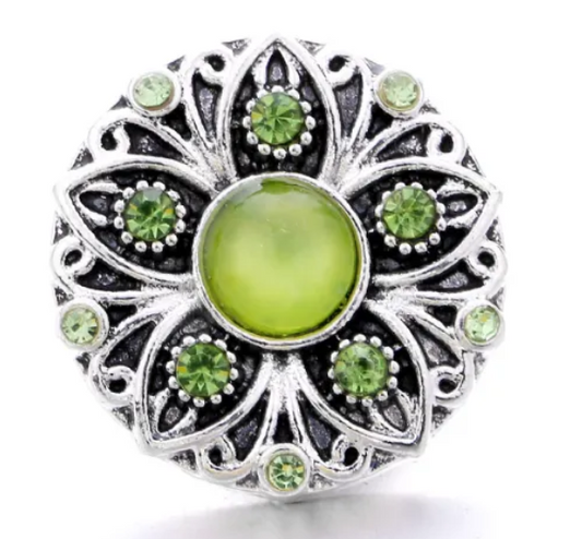 Metal Colored Rhinestone Flower Design Metal 20mm Snap Charm for Snap Jewelry
