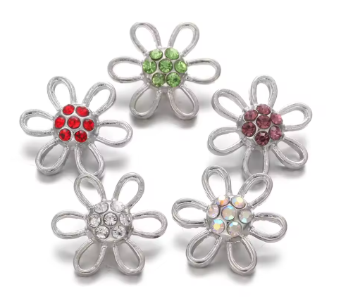 Rhinestone Open Loop Flower 12mm for MINI Snap Jewelry (Assorted Colors)