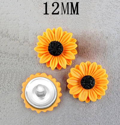 Yellow/Orange Sunflower Plastic 3D 12mm or 20mm Snap Charm for Snap Cham Jewelry