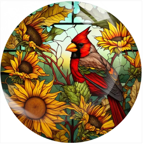 Red Cardinal with Sunflowers 20mm Glass Snap for Snap Charm Jewelry