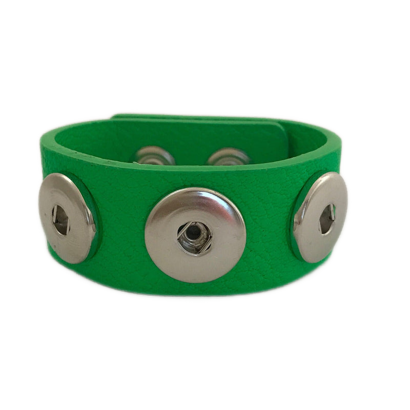 Triple Snap 20mm Lime Green PU Leather Snap Bracelet Fit's 6"-8"