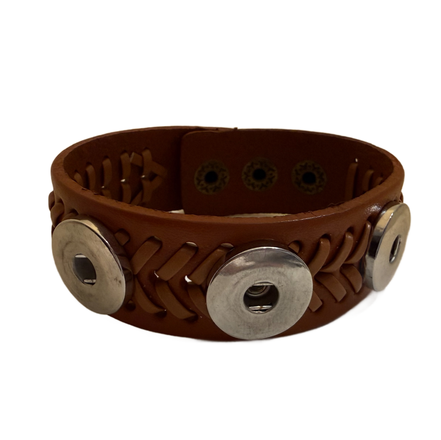 Triple Snap Woven Leather Snap Closure 20mm Snap Bracelet