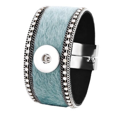 Wide Cuff Rhinestone Green Acrylic Fur Magnetic Bracelet 20mm Snap