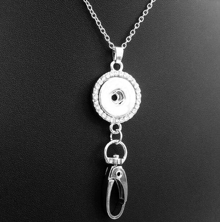 Lanyard Necklace Rhinestone Badge Clip Holder for 20mm Snap Charm Jewelry