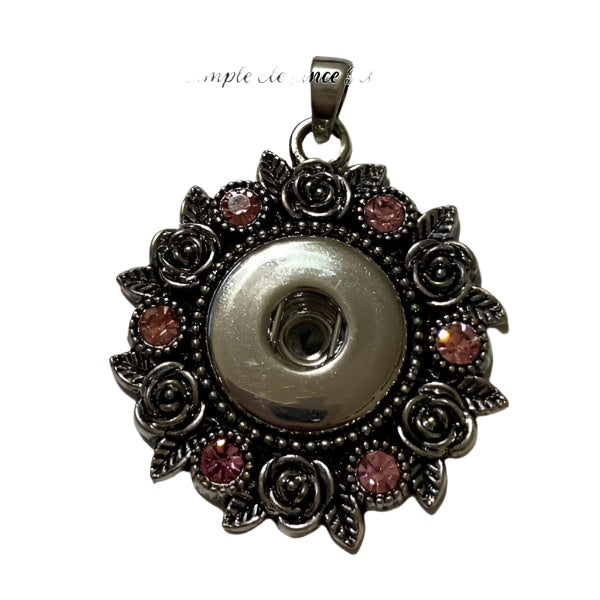 Antique Rose Pink Rhinestone Snap Necklace 20mm - Snap Jewelry