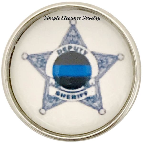 Deputy Sheriff Blue Line Badge Snap Charm 20mm - Snap Jewelry