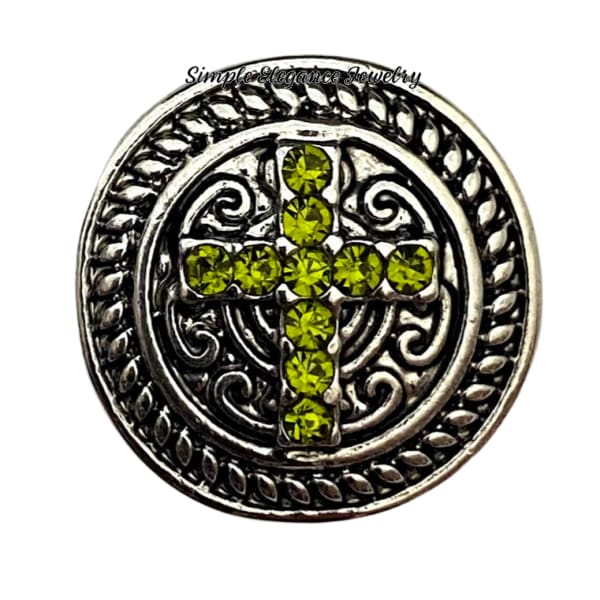 Green Rhinestone Cross Snap 20mm - Snap Jewelry