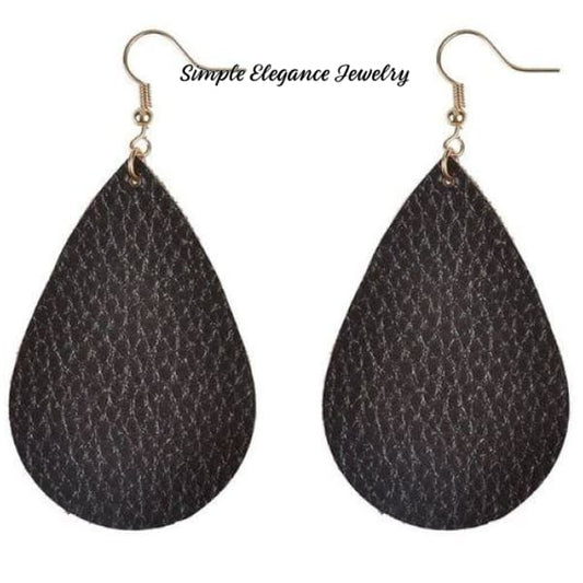 Leather Earrings-Black Teardrop Leather - Earrings