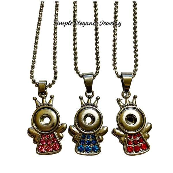 Little Rhinestone Girl With Crown MINI Snap Necklace 12mm - Red - Snap Jewelry