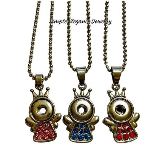 Little Rhinestone Girl With Crown MINI Snap Necklace 12mm - Red - Snap Jewelry