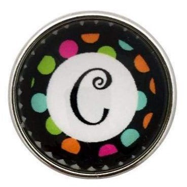 Multi-Colored Alphabet Letter Snaps 20mm (A-Z Available) - C - Snap Jewelry