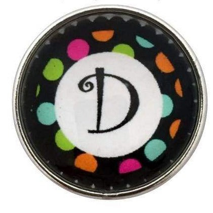 Multi-Colored Alphabet Letter Snaps 20mm (A-Z Available) - D - Snap Jewelry
